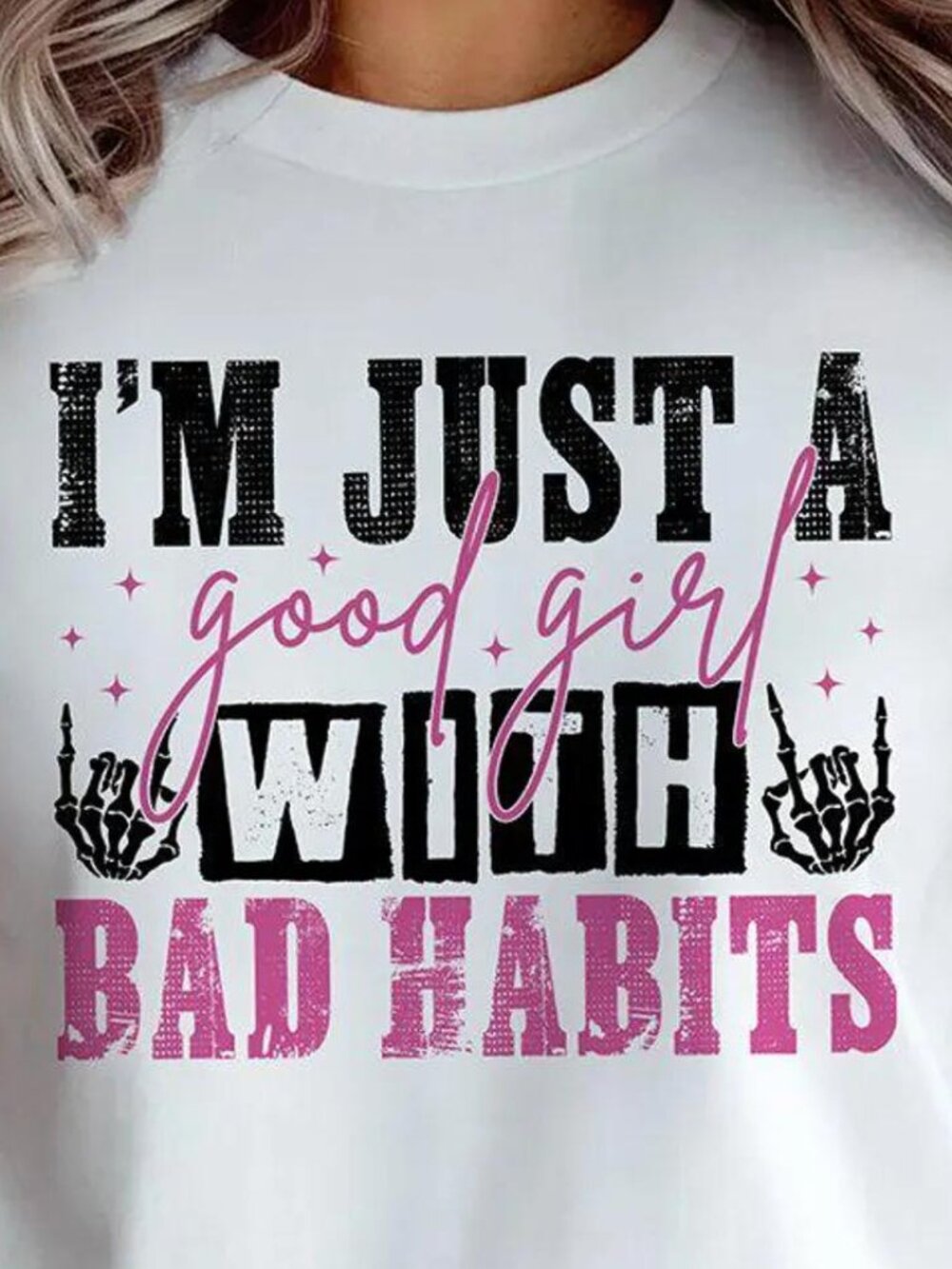 Good Girl With Bad Habits T-Shirt, Grunge And Skeleton Hands Tee - Picture 2 of 4